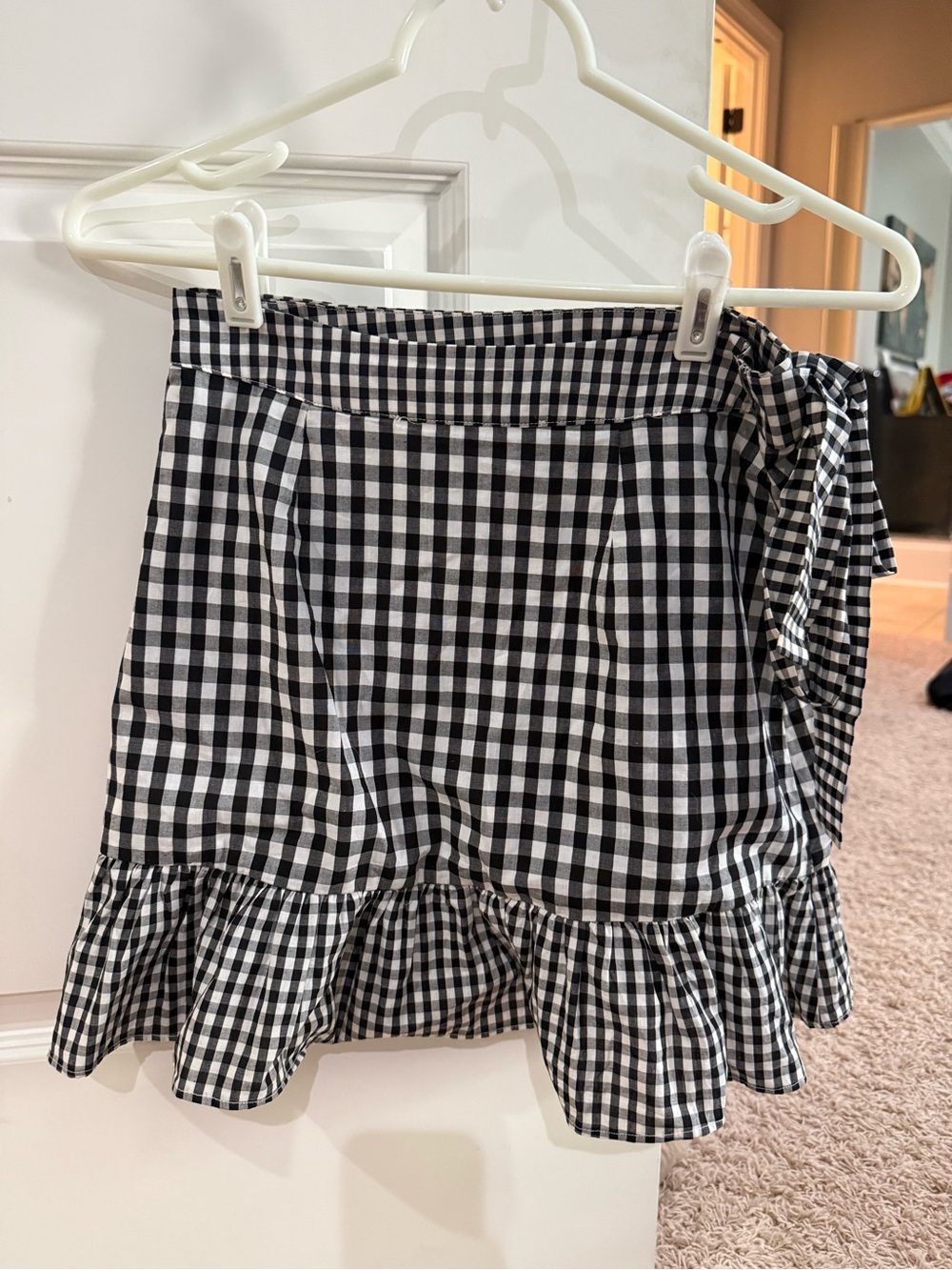 Lovers + Friends Black & White Gingham Ruffle Tie-Waist Mini Skirt